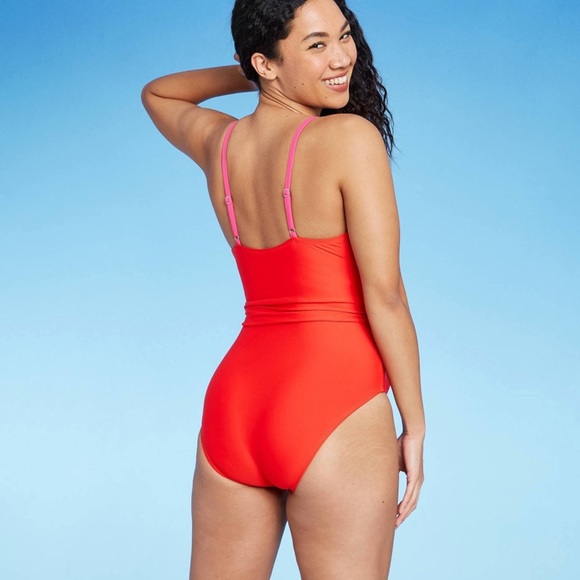 Sea Angel Women's Pink Red Front Cutout One Piece Swimsuit - Picture 15 of 15